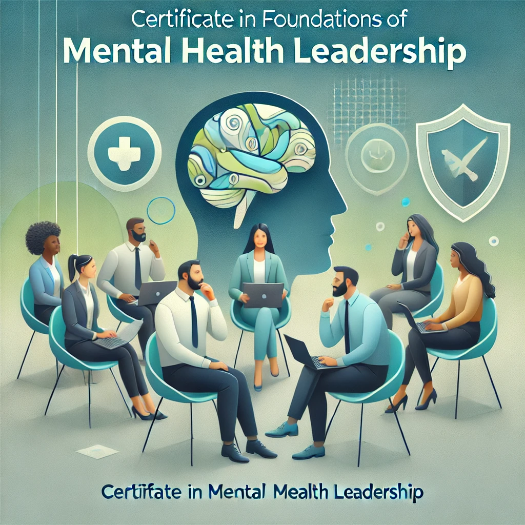 A modern and professional course cover design for 'Certificate in Foundations of Mental Health Leadership