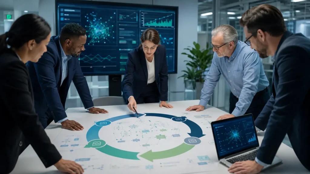 Process improvement team using AI analytics across the DMAIC improvement cycle