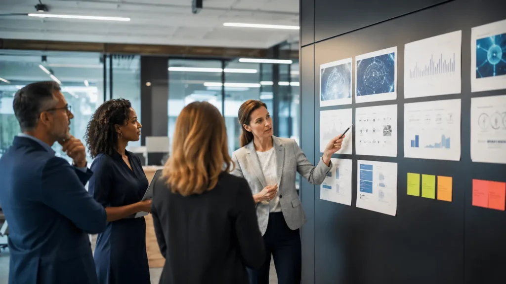 Professional team applying the AI incident postmortem framework in a realistic workplace decision setting
