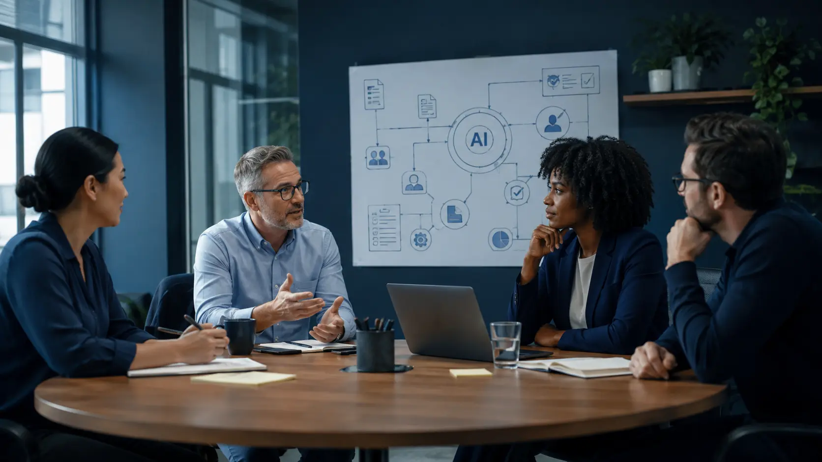 AI Worker Consultation: How HR Can Introduce Automation Without Losing Trust 1 Professional team applying the AI worker consultation framework in a realistic workplace decision setting