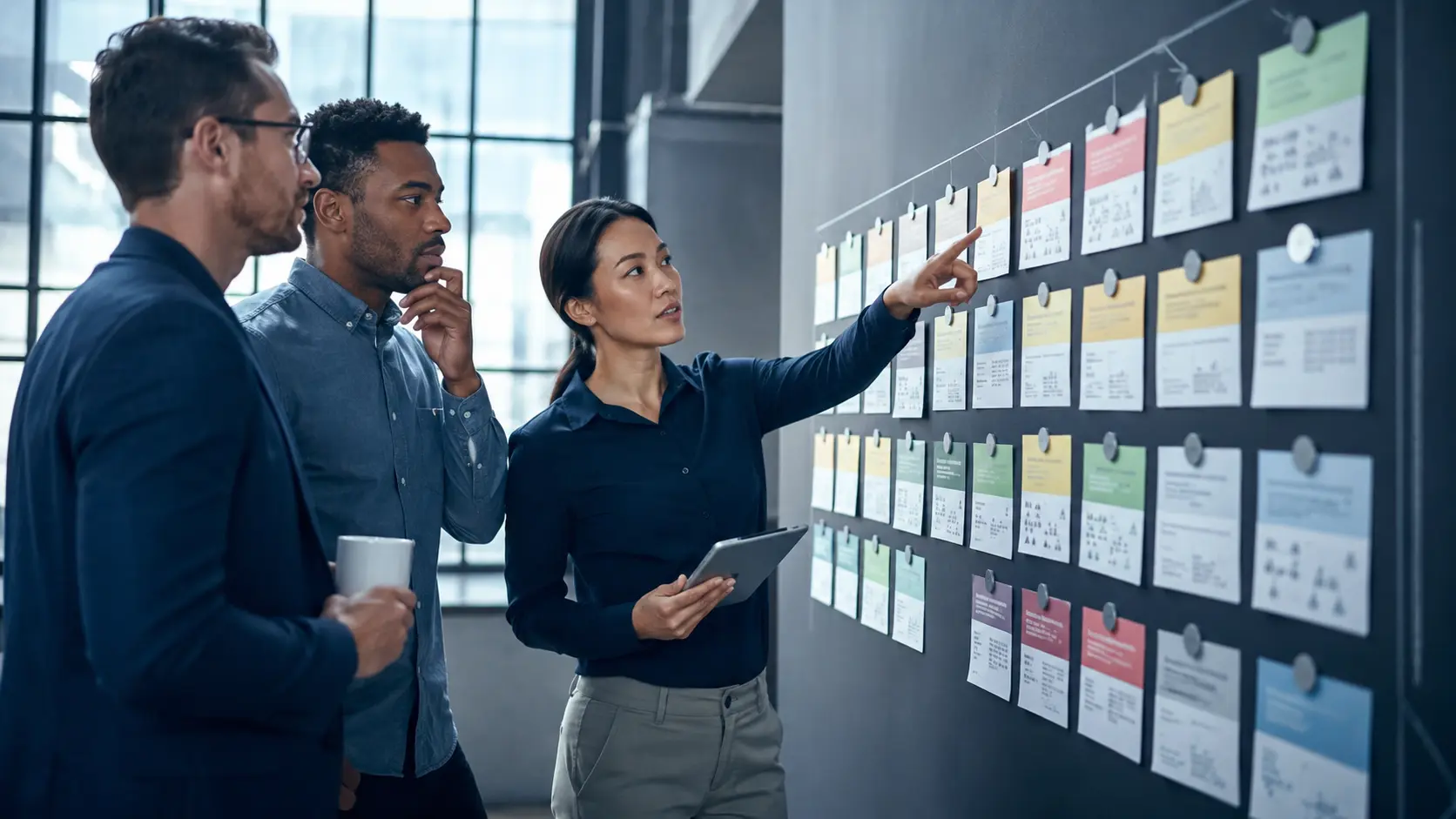 Professional team applying the innovation experiment portfolio framework in a realistic workplace decision setting