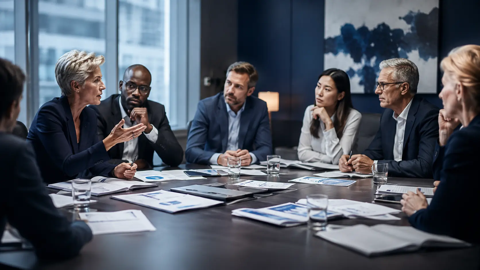 Professional team applying the board challenge culture framework in a realistic workplace decision setting