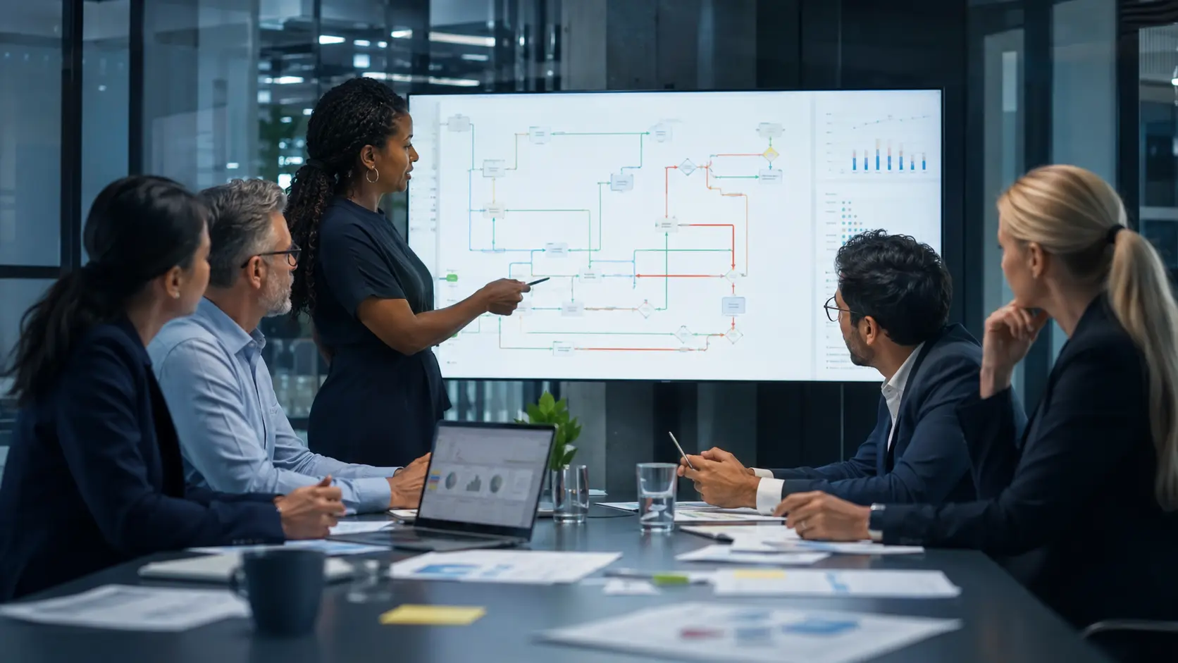 Professional team applying the process mining DMAIC framework in a realistic workplace decision setting