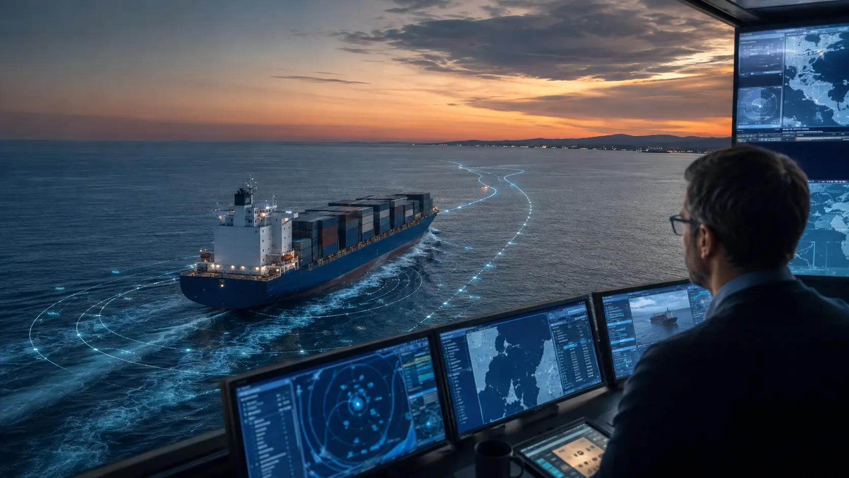 IMO MASS Code 2026: 8 Actions for Maritime Leaders 1 Maritime leader monitoring an autonomous container ship from a remote operations centre
